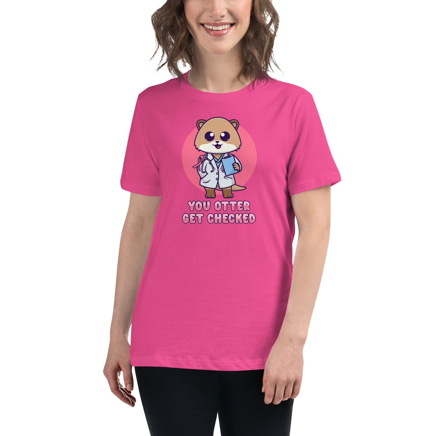 Otter Get Checked - Breast Cancer Awareness - Women's Relaxed T-Shirt