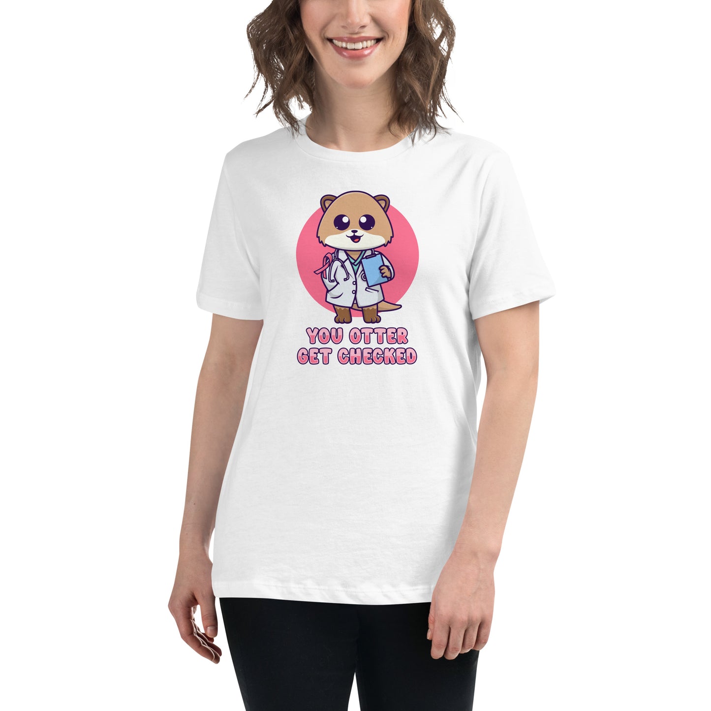 Otter Get Checked - Breast Cancer Awareness - Women's Relaxed T-Shirt